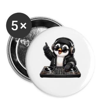 Cool Penguin DJ Music Techno Club Party - Lot de 5 grands badges (56 mm) - blanc - Devant