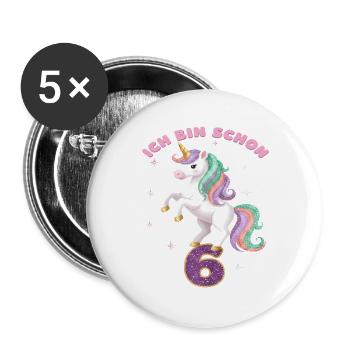 1. Geburtstag Einhorn Mädchen Ich bin schon 1 - Buttons groß 56 mm (5er Pack) - Weiß - Vorne
