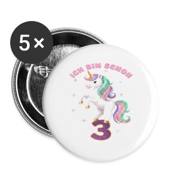 4. Geburtstag Einhorn Mädchen Ich bin schon 4 - Buttons groß 56 mm (5er Pack) - Weiß - Vorne