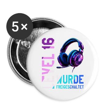 16. Geburtstag Junge Mädchen Teenager Level 16 - Buttons groß 56 mm (5er Pack) - Weiß - Vorne