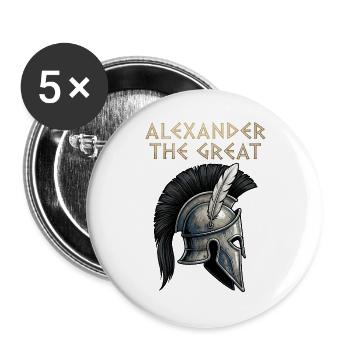 Alexander der Große Kriegerhelm - Buttons groß 56 mm (5er Pack) - Weiß - Vorne