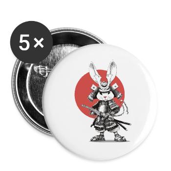 Samurai Rabbit in Armor with Katana - Buttons large 2.2''/56 mm (5-pack) - white - Front