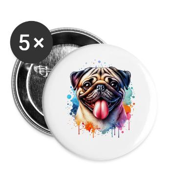 Pug Motif - Buttons large 2.2''/56 mm (5-pack) - white - Front