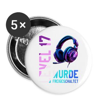 17. Geburtstag Junge Mädchen Teenager Level 17 - Buttons groß 56 mm (5er Pack) - Weiß - Vorne