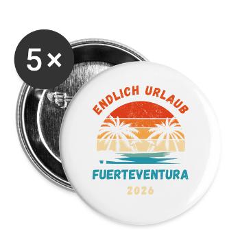 Fuerteventura Urlaub 2026 Kanaren Reise Outfit - Buttons groß 56 mm (5er Pack) - Weiß - Vorne