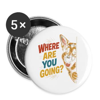 Chien curieux, regard amusant - Lot de 5 grands badges (56 mm) - blanc - Devant