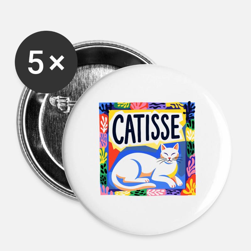Catisse Matisse Style Cat - Buttons large 2.2''/56 mm (5-pack) - white