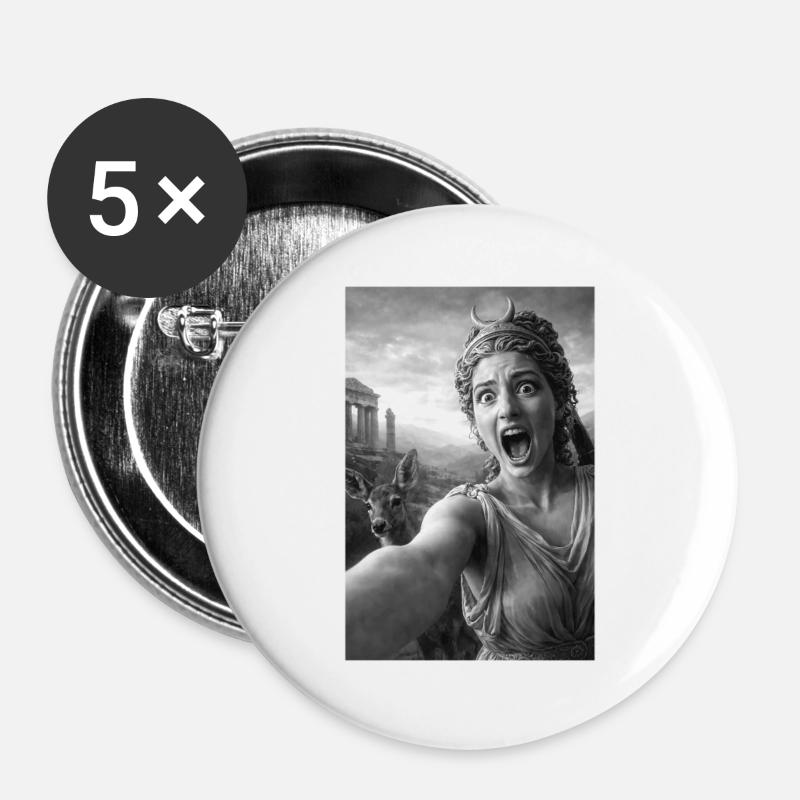 Artemis-Selfie mit einem Hirsch - Buttons groß 56 mm (5er Pack) - Weiß