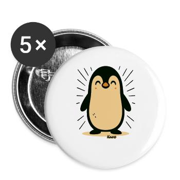 Sunny Penguin Maskottchen - Buttons groß 56 mm (5er Pack) - Weiß - Vorne