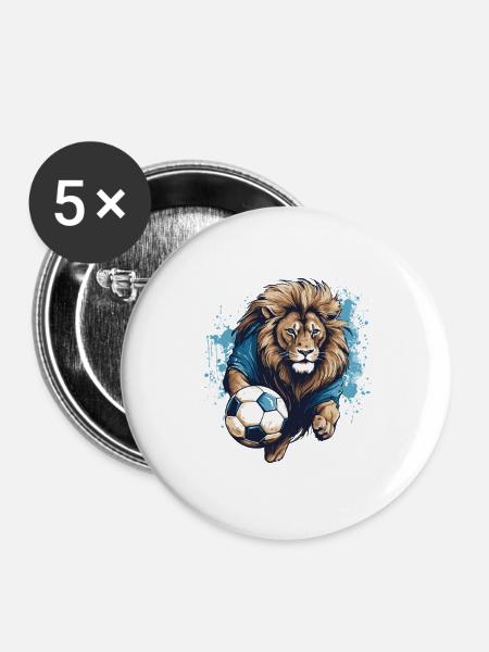 Löwe Fussball Team - Buttons groß 56 mm (5er Pack) - Weiß