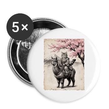 Katze reitet Lama - Buttons groß 56 mm (5er Pack) - Weiß - Vorne