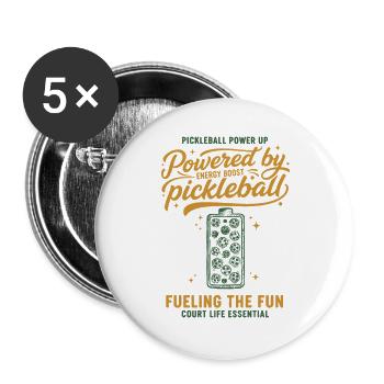 Pickleball Powered By Pickle Ball Funny Player - Buttons large 2.2''/56 mm (5-pack) - white - Front