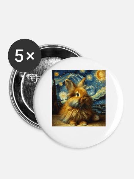 Zwergkaninchen Starry Night - Buttons groß 56 mm (5er Pack) - Weiß