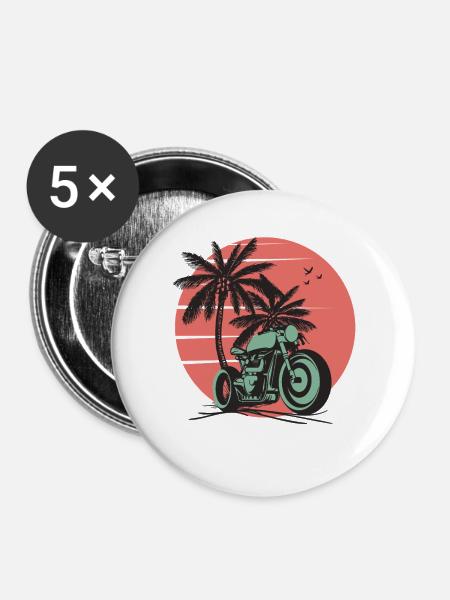 Retro Sunset Palm Motorradfahrt - Buttons groß 56 mm (5er Pack) - Weiß