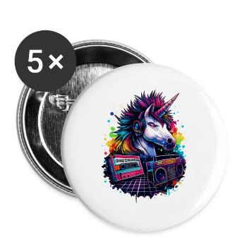 Neon unicorn with headphones in 80s sound - Buttons large 2.2''/56 mm (5-pack) - white - Front