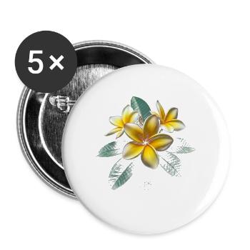 Plumeria-Blume - Buttons groß 56 mm (5er Pack) - Weiß - Vorne