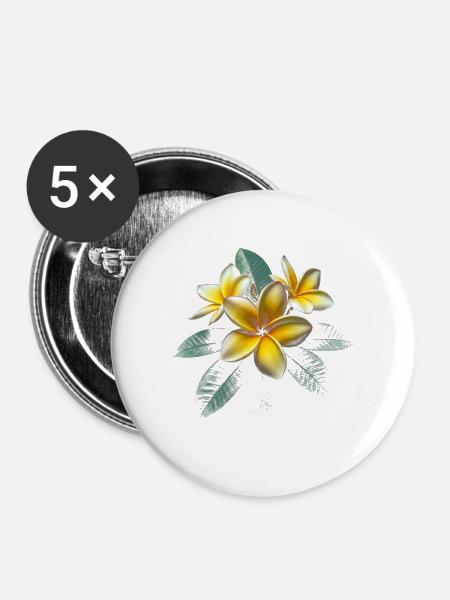 Plumeria-Blume - Buttons groß 56 mm (5er Pack) - Weiß