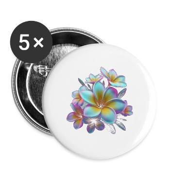 Explosion de couleurs de plumeria arc-en-ciel - Lot de 5 grands badges (56 mm) - blanc - Devant