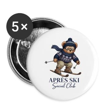 Apres Ski Social Club Bär Skifahren Wintersport - Buttons groß 56 mm (5er Pack) - Weiß - Vorne
