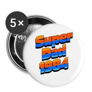Super Dad 1984 – Retro 80s Style Vatertag Geschenk - Buttons groß 56 mm (5er Pack) - Weiß - Vorne
