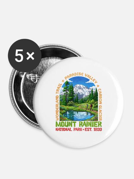 Mount Rainier Nationalpark Panorama - Buttons groß 56 mm (5er Pack) - Weiß