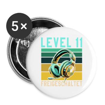 11. Geburtstag Junge Mädchen Gamer Level 11 - Buttons groß 56 mm (5er Pack) - Weiß - Vorne