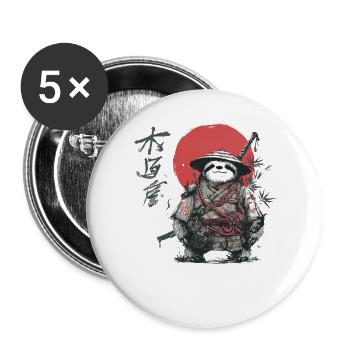 Faultier-Samurai unter roter Sonne - Buttons groß 56 mm (5er Pack) - Weiß - Vorne