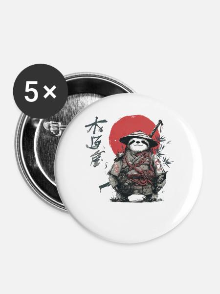 Faultier-Samurai unter roter Sonne - Buttons groß 56 mm (5er Pack) - Weiß