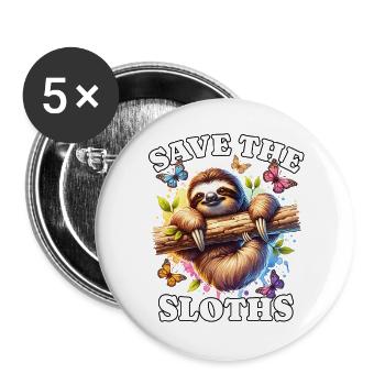 Faultier Save Sloth - Buttons large 2.2''/56 mm (5-pack) - white - Front