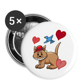 Heart Cat Cats Bird Kids - Buttons large 2.2''/56 mm (5-pack) - white - Front