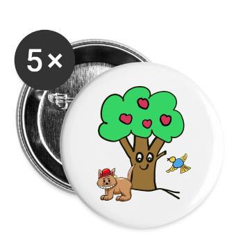 Apple Tree Cat Bird Kids Garden Nature - Buttons large 2.2''/56 mm (5-pack) - white - Front