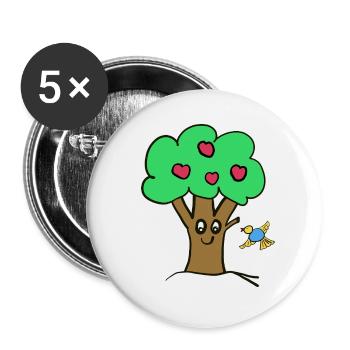 Apfelbaum Baum Natur  Vogel - Buttons groß 56 mm (5er Pack) - Weiß - Vorne