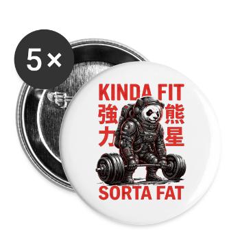 Kinda Fit Sorta Fat Panda Gewichtheben - Buttons groß 56 mm (5er Pack) - Weiß - Vorne