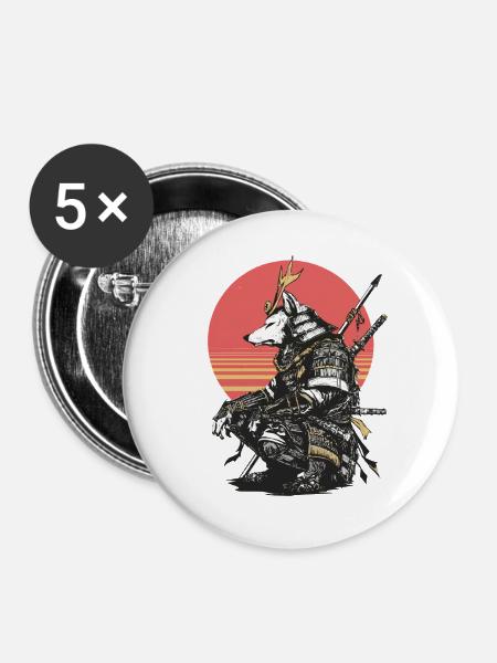 Wolf-Samurai in Sonnenuntergangsrüstung - Buttons groß 56 mm (5er Pack) - Weiß