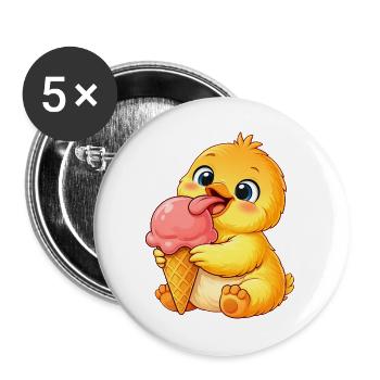 Glace au poulet au poulet Kawaii Glace de caneton - Lot de 5 grands badges (56 mm) - blanc - Devant