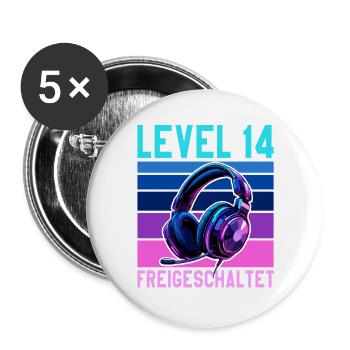 14. Geburtstag Junge Mädchen Gaming Level 14 Jahre - Buttons groß 56 mm (5er Pack) - Weiß - Vorne