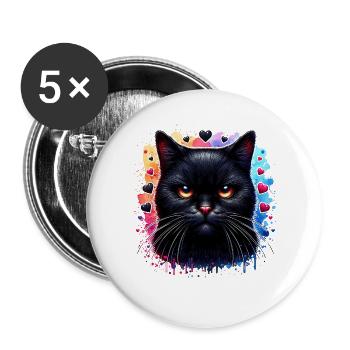 Black cat - Buttons large 2.2''/56 mm (5-pack) - white - Front