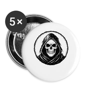 Motorrad Biker V-Twin Motor Skull Totenkopf Rocker - Buttons groß 56 mm (5er Pack) - Weiß - Vorne