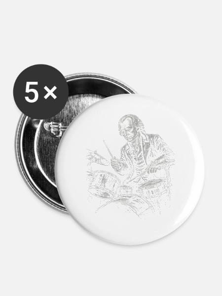 James Madison Illustration Drumming - Buttons groß 56 mm (5er Pack) - Weiß