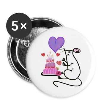 Mouse with Cake Heart Birthday Child - Buttons large 2.2''/56 mm (5-pack) - white - Front