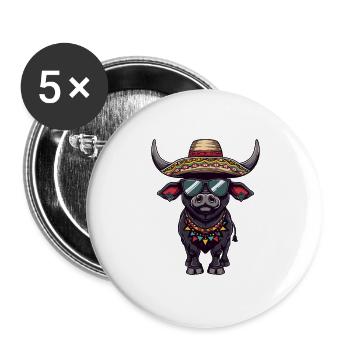 Stier Comic Lustig Sombrero - Buttons groß 56 mm (5er Pack) - Weiß - Vorne