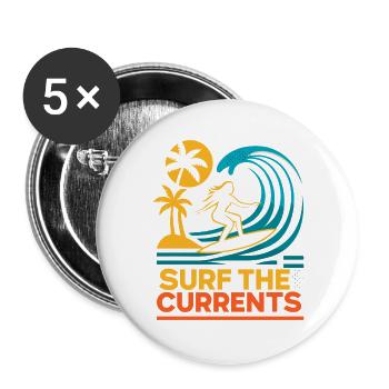 Surf The Currents Waves Palm Trees Beach Motif - Buttons large 2.2''/56 mm (5-pack) - white - Front