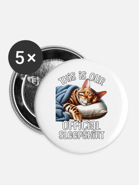 Bengalkatze Schlafshirt - Buttons groß 56 mm (5er Pack) - Weiß