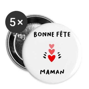 BONNE FÊTE. COEUR. BONNE FÊTE MAMAN. MAMAN. FÊTE - Lot de 5 grands badges (56 mm) - blanc - Devant