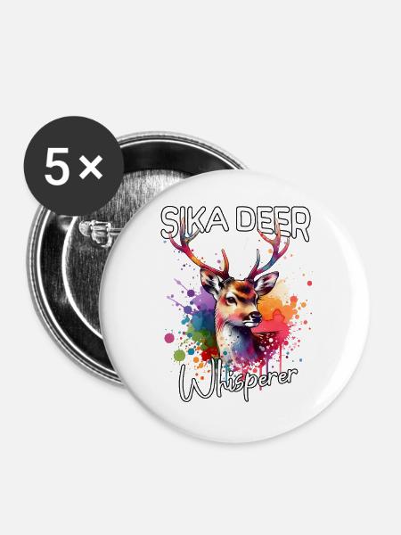 Sikahirsch Flüsterer - Buttons groß 56 mm (5er Pack) - Weiß