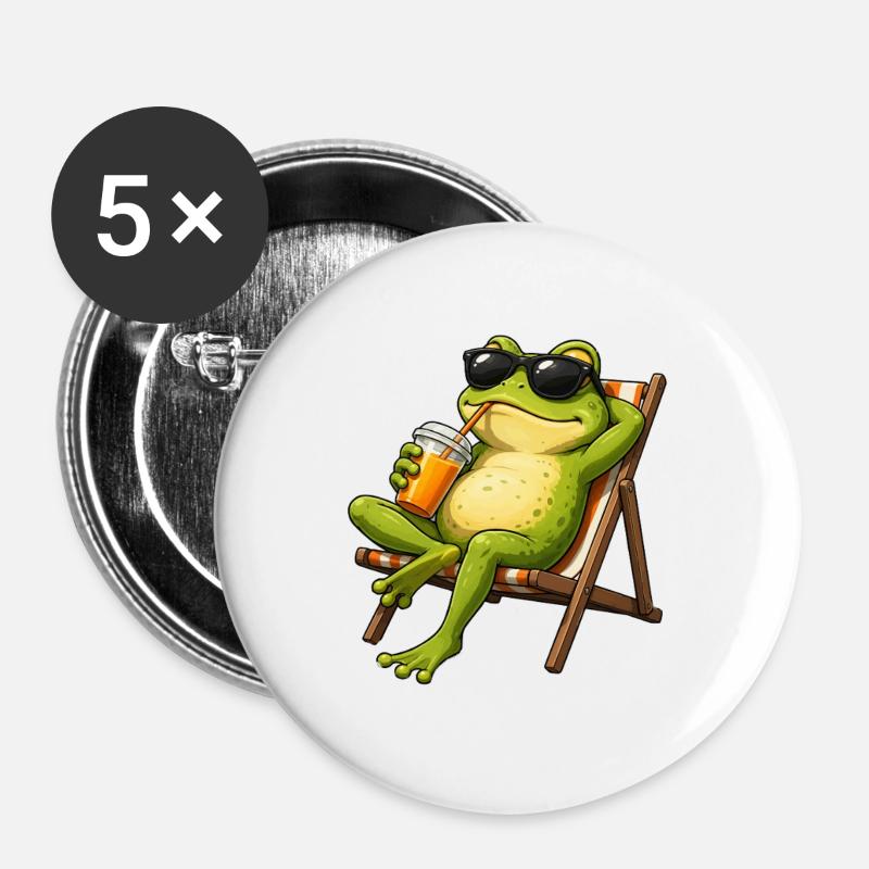 Relaxed frog in beach chair - Buttons large 2.2''/56 mm (5-pack) - white