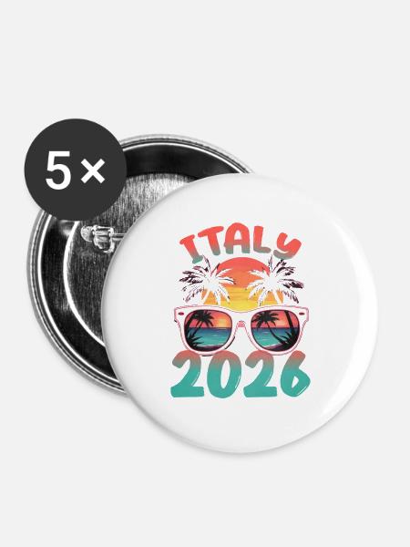 Italien 2026 - Buttons groß 56 mm (5er Pack) - Weiß