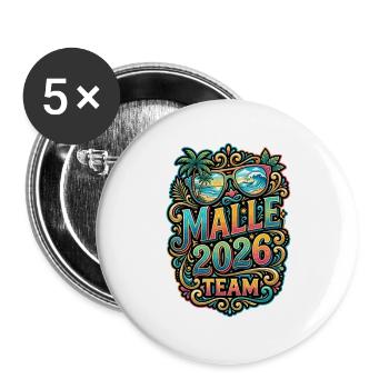 Malle 2026 Bunt Tropisch - Buttons groß 56 mm (5er Pack) - Weiß - Vorne