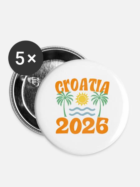 Croatia 2026 - Buttons groß 56 mm (5er Pack) - Weiß
