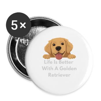 Golden Retriever Joy - Buttons large 2.2''/56 mm (5-pack) - white - Front